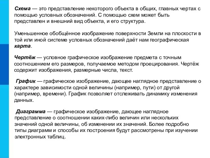 Схема — это представление некоторого объекта в общих, главных чертах с помощью