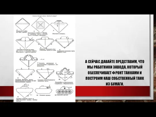 А СЕЙЧАС ДАВАЙТЕ ПРЕДСТАВИМ, ЧТО МЫ РАБОТНИКИ ЗАВОДА, КОТОРЫЙ ОБЕСПЕЧИВАЕТ ФРОНТ ТАНКАМИ