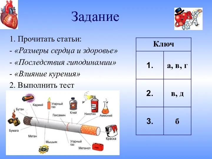 Задание 1. Прочитать статьи: - «Размеры сердца и здоровье» - «Последствия гиподинамии»