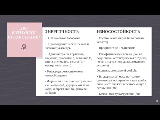 ЭНЕРГИЧНОСТЬ - Оптимальное голодание - Преобладание легких белков и сложных углеводов -