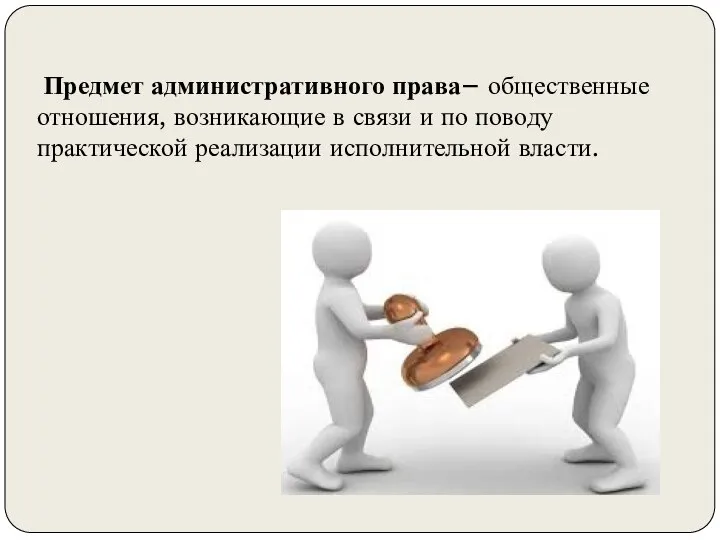 Предмет административного права– общественные отношения, возникающие в связи и по поводу практической реализации исполнительной власти.