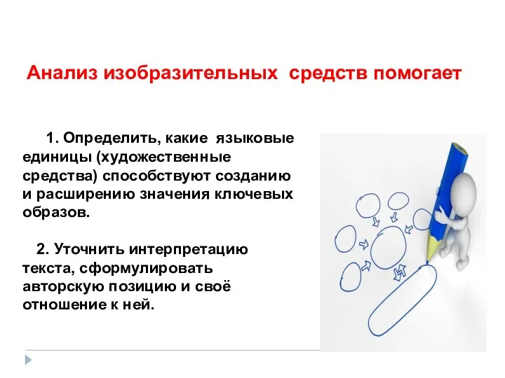 Анализ изобразительных средств помогает 1. Определить, какие языковые единицы (художественные средства) способствуют