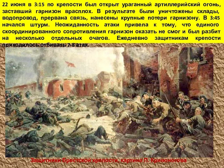 22 июня в 3:15 по крепости был открыт ураганный артиллерийский огонь, заставший