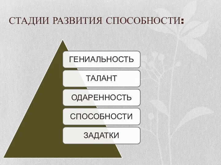 СТАДИИ РАЗВИТИЯ СПОСОБНОСТИ: