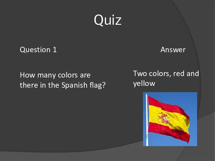 Quiz How many colors are there in the Spanish flag? Question 1