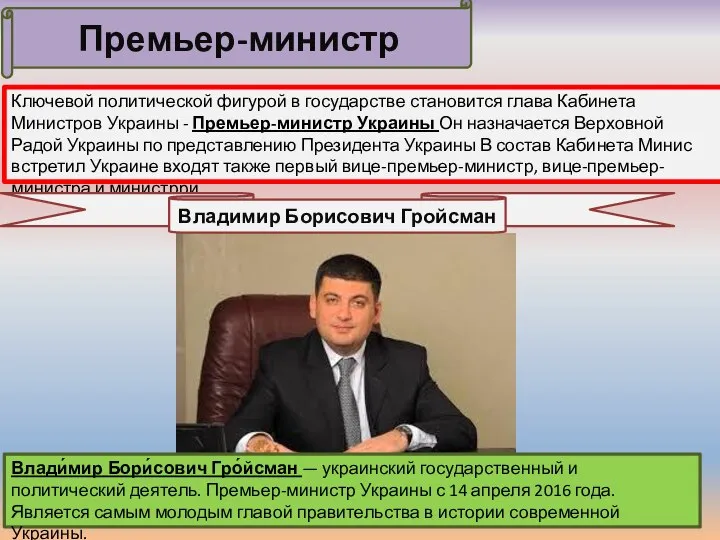 Ключевой политической фигурой в государстве становится глава Кабинета Министров Украины - Премьер-министр