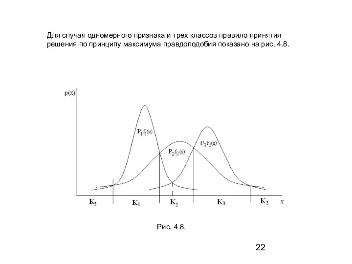 Для случая одномерного признака и трех классов правило принятия решения по принципу