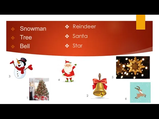 Snowman Tree Bell Reindeer Santa Star 1 2 3 4 5 6