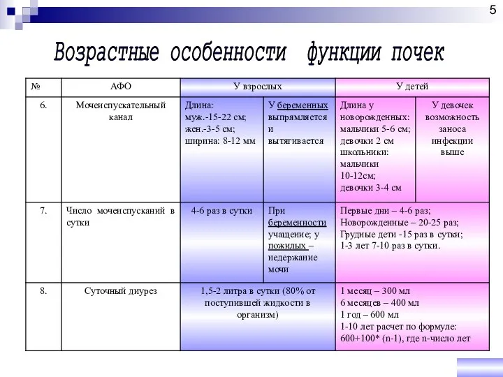 Возрастные особенности функции почек 5