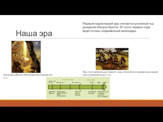 Наша эра Наша эра обычно обозначается сокращенно н. э. Все, что случилось