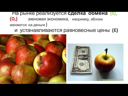На рынке реализуется сделка обмена (S), (D,) (меновая экономика, например, яблоки меняются