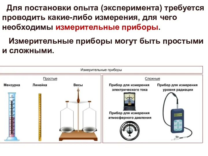 Для постановки опыта (эксперимента) требуется проводить какие-либо измерения, для чего необходимы измерительные