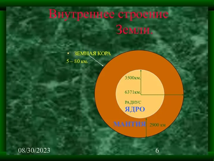 08/30/2023 Внутреннее строение Земли. ЗЕМНАЯ КОРА 5 – 80 км.