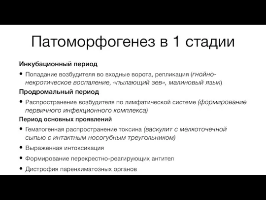 Патоморфогенез в 1 стадии Инкубационный период Попадание возбудителя во входные ворота, репликация