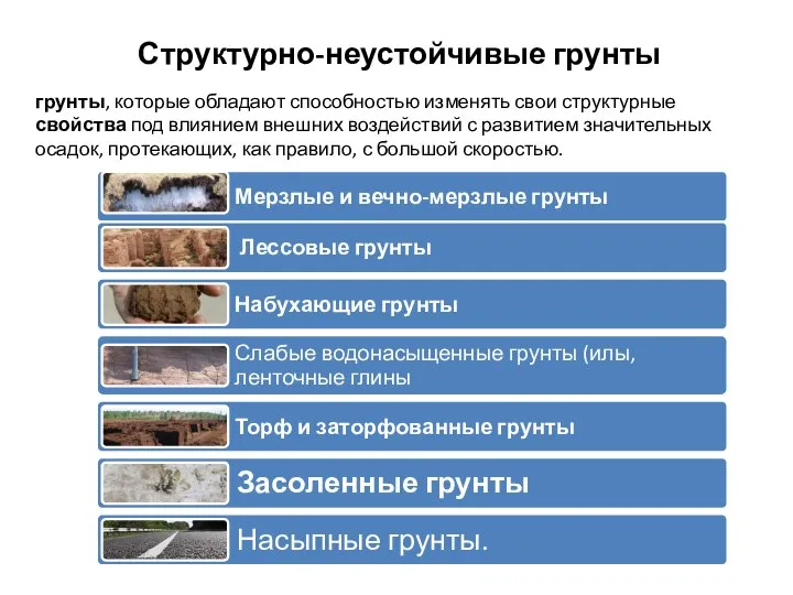 Структурно-неустойчивые грунты грунты, которые обладают способностью изменять свои структурные свойства под влиянием