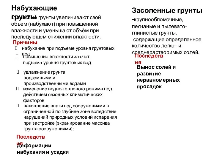 глинистые грунты увеличивают свой объем (набухают) при повышенной влажности и уменьшают объём