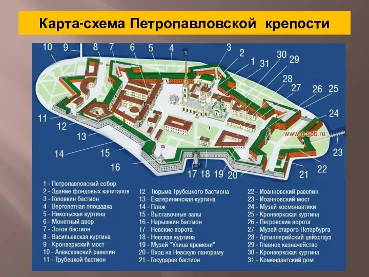 Карта-схема Петропавловской крепости