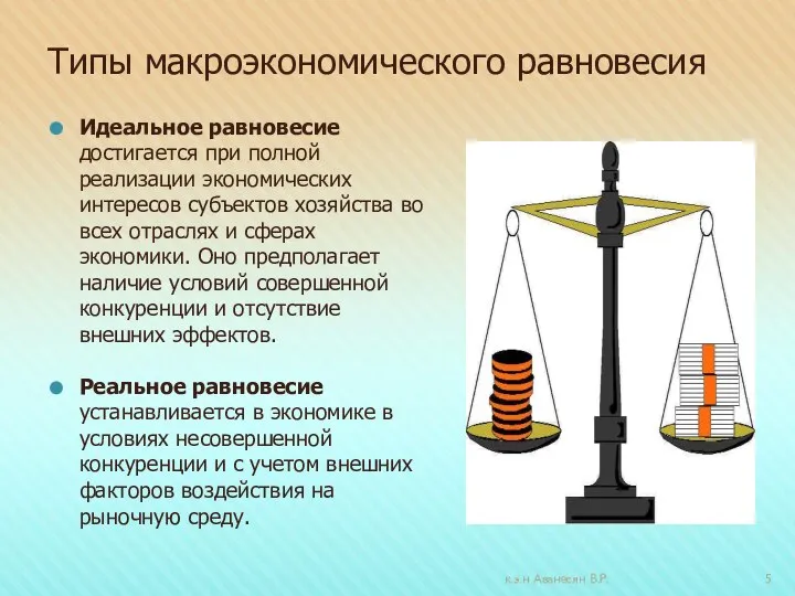 Типы макроэкономического равновесия Идеальное равновесие достигается при полной реализации экономических интересов субъектов