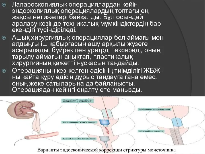 Лапароскопиялық операциялардан кейін эндоскопиялық операциялардың топтағы ең жақсы нәтижелері байқалды. Бұл осындай