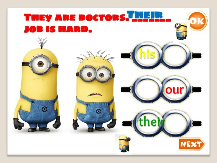 They are doctors. _______ job is hard. Their their his our