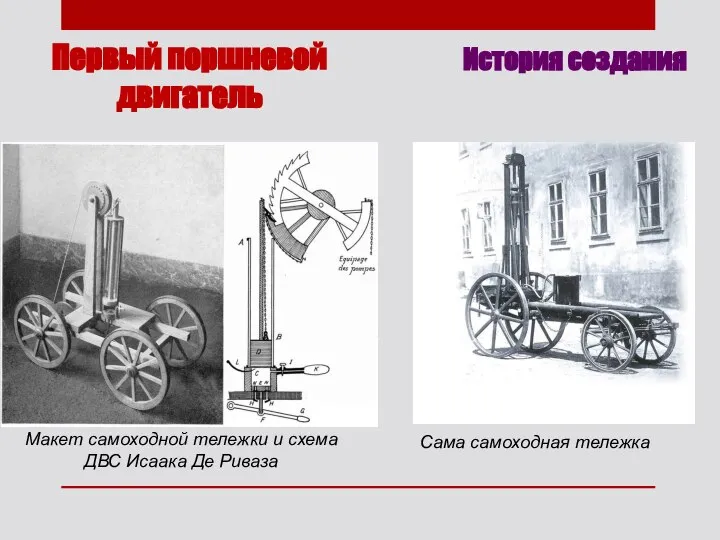 История создания Первый поршневой двигатель Сама самоходная тележка