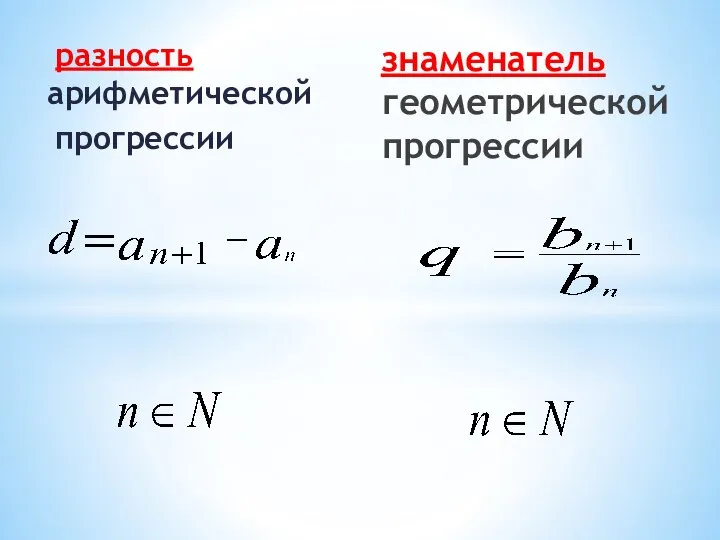 разность арифметической прогрессии знаменатель геометрической прогрессии