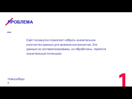 ПРОБЛЕМА Новосибирск Сайт госзакупок позволяет собрать значительное количество данных для анализа контрагентов.