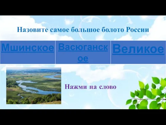 Назовите самое большое болото России Нажми на слово