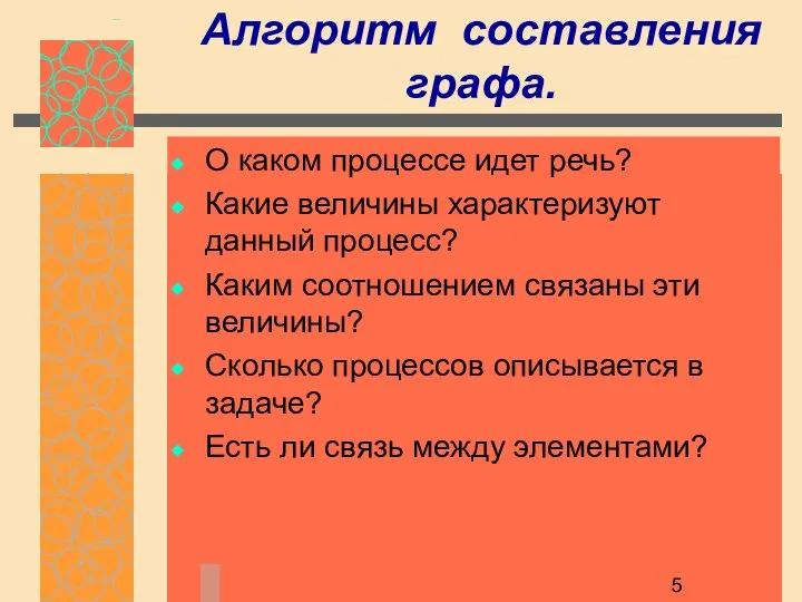 Алгоритм составления графа. О каком процессе идет речь? Какие величины характеризуют данный