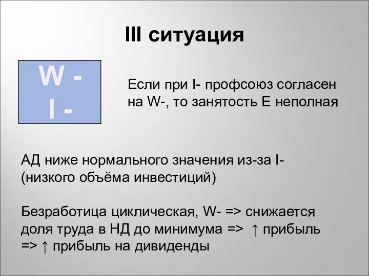 ΙΙΙ ситуация W - I - Если при I- профсоюз согласен на