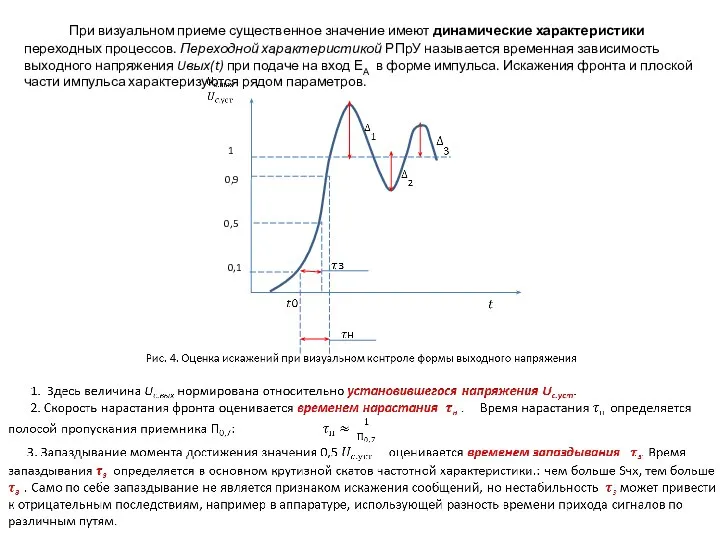 При визуальном приеме существенное значение имеют динамические характеристики переходных процессов. Переходной характеристикой