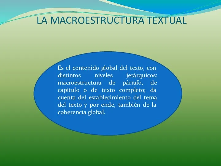 LA MACROESTRUCTURA TEXTUAL Es el contenido global del texto, con distintos niveles