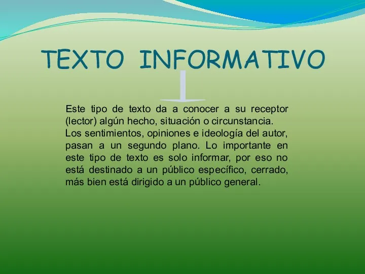 TEXTO INFORMATIVO Este tipo de texto da a conocer a su receptor