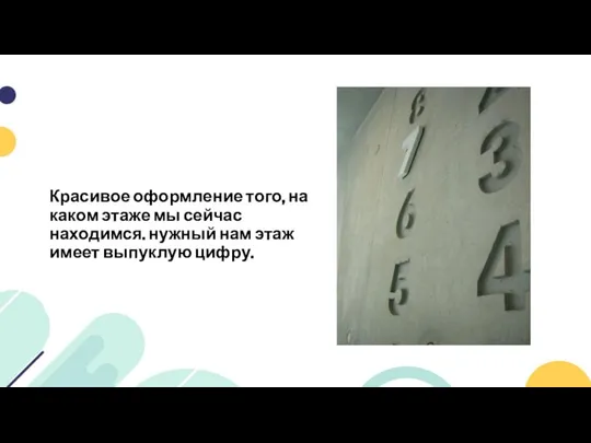 Красивое оформление того, на каком этаже мы сейчас находимся. нужный нам этаж имеет выпуклую цифру.