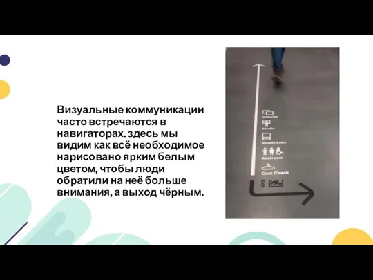 Визуальные коммуникации часто встречаются в навигаторах. здесь мы видим как всё необходимое