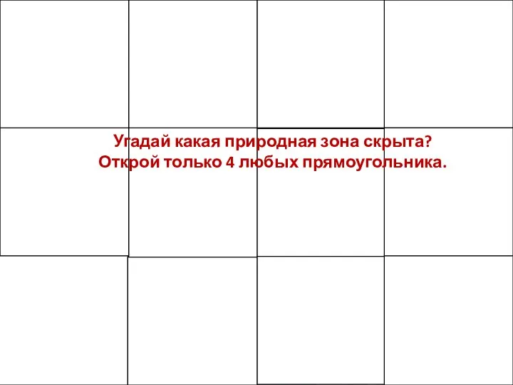 Угадай какая природная зона скрыта? Открой только 4 любых прямоугольника.