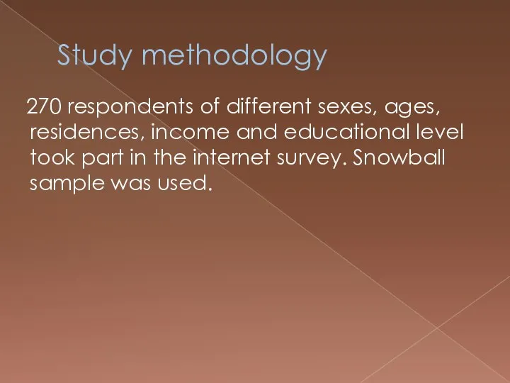 Study methodology 270 respondents of different sexes, ages, residences, income and educational