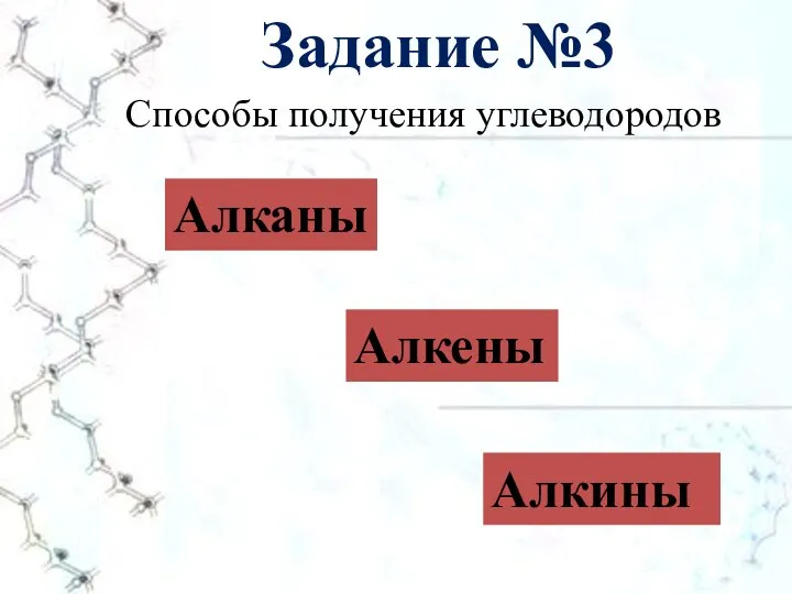 Задание №3 Способы получения углеводородов Алканы Алкины Алкены