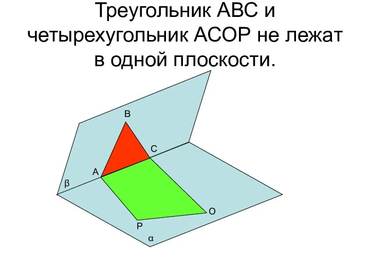 Треугольник АВС и четырехугольник АСОР не лежат в одной плоскости. А В