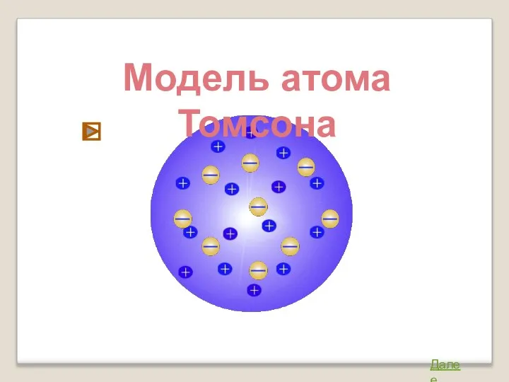 Модель атома Томсона Далее