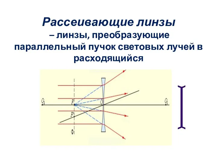 Рассеивающие линзы – линзы, преобразующие параллельный пучок световых лучей в расходящийся