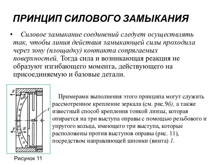 ПРИНЦИП СИЛОВОГО ЗАМЫКАНИЯ Силовое замыкание соединений следует осуществлять так, чтобы линия действия