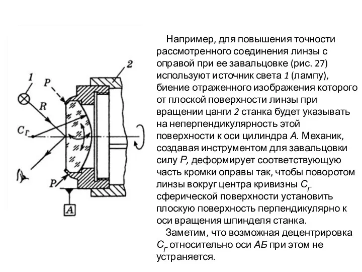 Например, для повышения точности рассмотренного соединения линзы с оправой при ее завальцовке