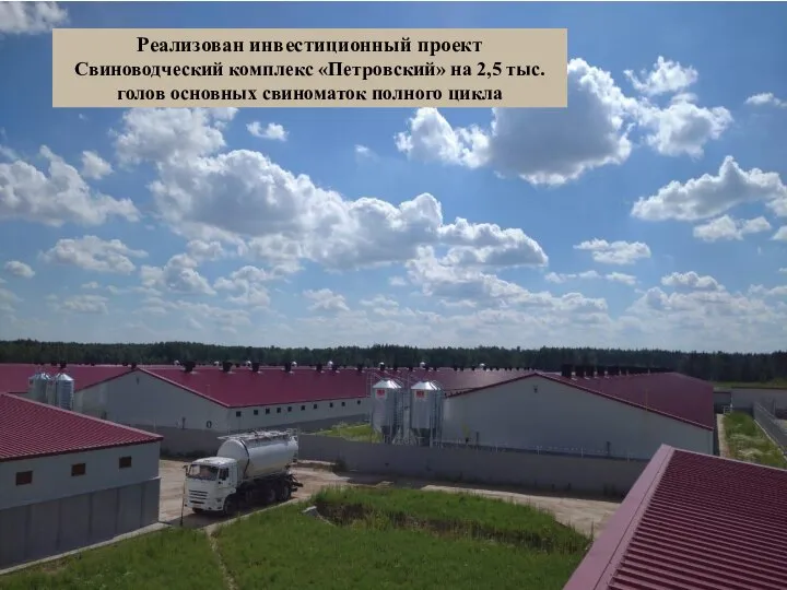 Реализован инвестиционный проект Свиноводческий комплекс «Петровский» на 2,5 тыс. голов основных свиноматок полного цикла