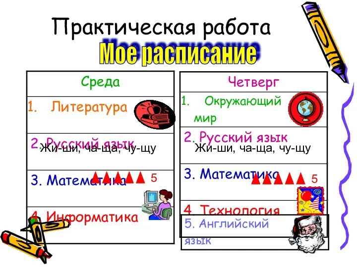 Практическая работа Жи-ши, ча-ща, чу-щу Жи-ши, ча-ща, чу-щу Мое расписание