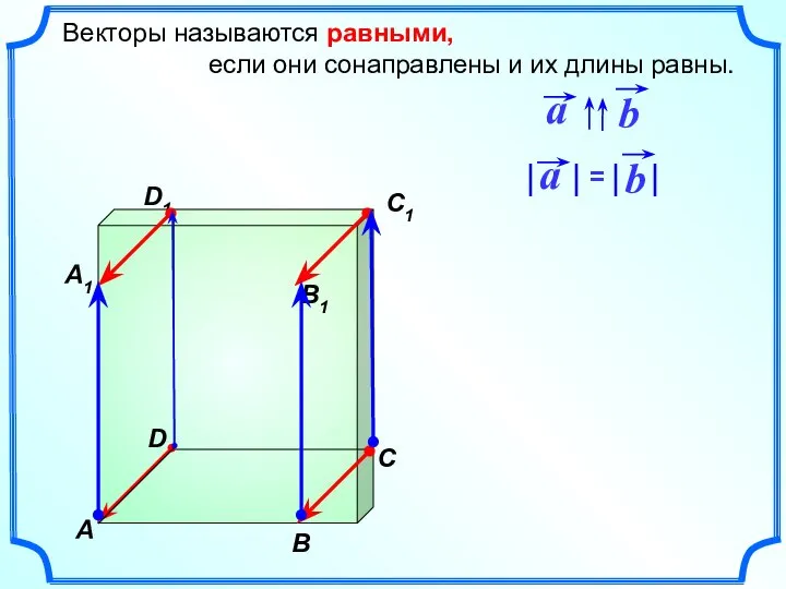 Векторы называются равными, если они сонаправлены и их длины равны.