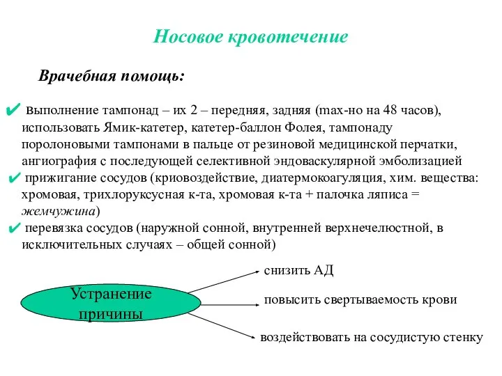 выполнение тампонад – их 2 – передняя, задняя (max-но на 48 часов),