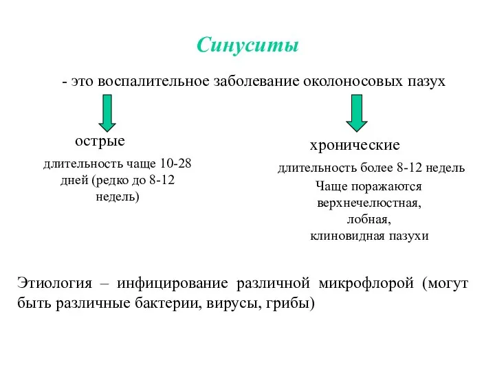 Синуситы - это воспалительное заболевание околоносовых пазух острые хронические длительность чаще 10-28