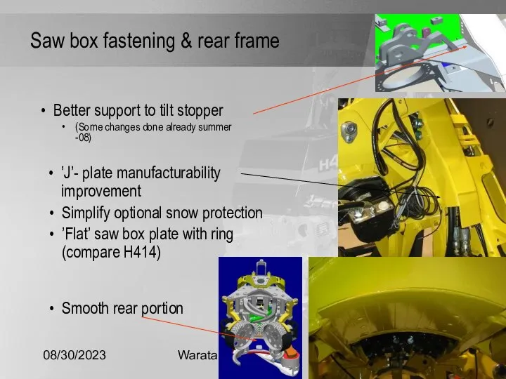 08/30/2023 Waratah Saw box fastening & rear frame Better support to tilt