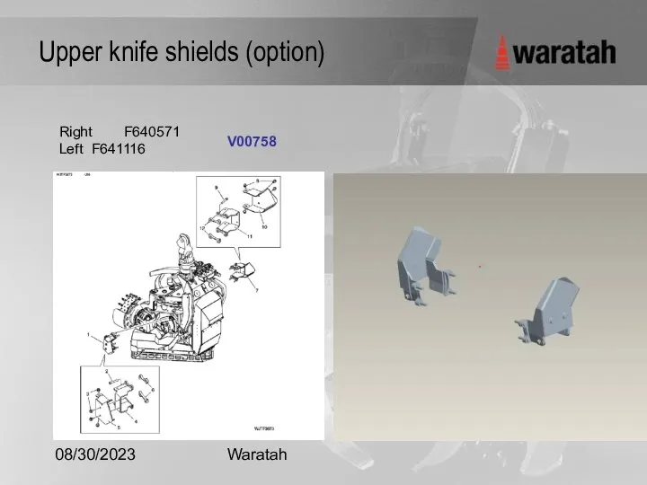 08/30/2023 Waratah Upper knife shields (option) Right F640571 Left F641116 V00758